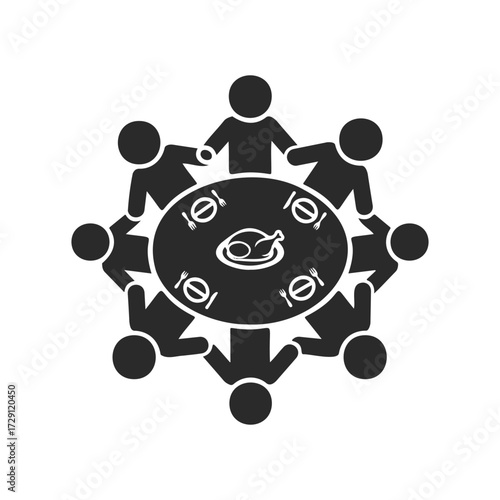 Icon of people gathering around a table with food - community and togetherness