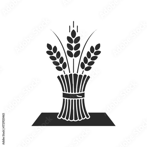 Black wheat sheaf icon on white background illustrating agriculture and harvest