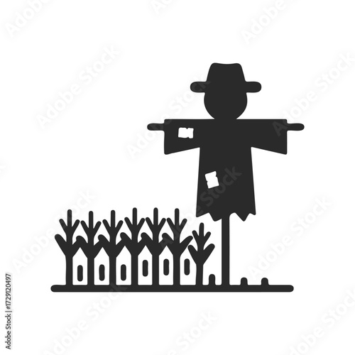 Silhouette of scarecrow in cornfield icon - simple black and white design