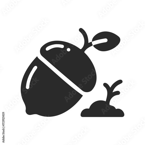 Acorn growth icon: nature-themed illustration of germinating seedling