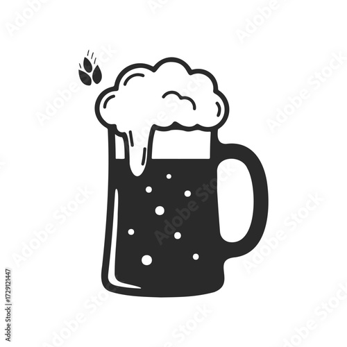 Black and white icon of a frothy beer mug