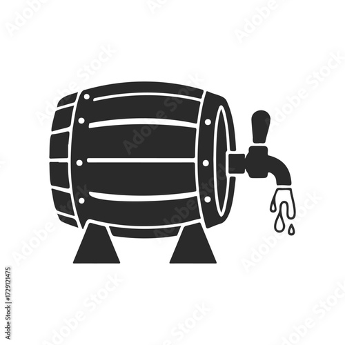 Silhouette of a beer barrel with tap and dripping liquid on stand
