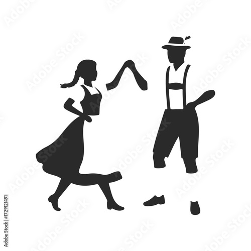 Silhouette of traditional bavarian dance with female and male figures