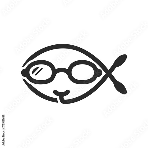 Minimalist fish with glasses logo design in black and white
