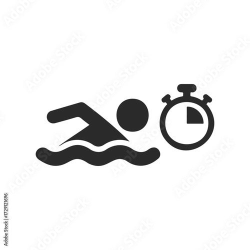 Swimming icon with stopwatch symbolizing speed and time tracking