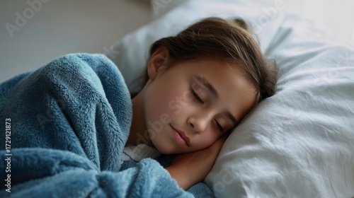 Sleeping child in cozy blanket bedroom photography indoor close-up peaceful rest