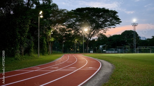 Evening track practice local sports field photography outdoor wide angle athletic development