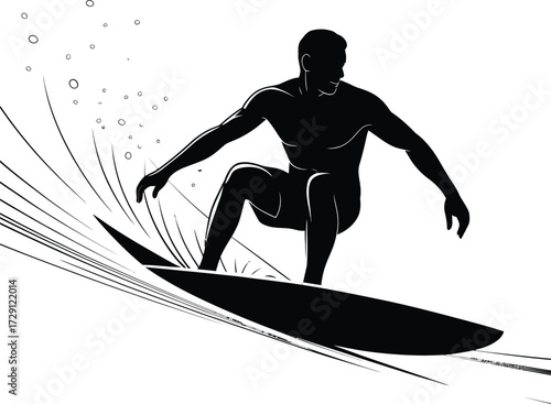 Surfer riding wave vector silhouette surfing water
