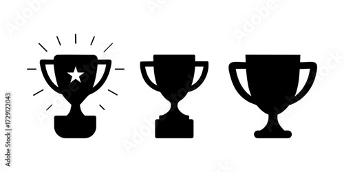 Minimal black trophy cup icon sets isolated on white background