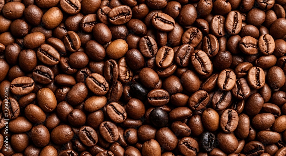 Obraz premium Aromatic roasted coffee bean background, perfect for coffee lovers and cafes