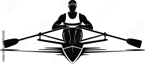 Rower in boat with oars water sport competition