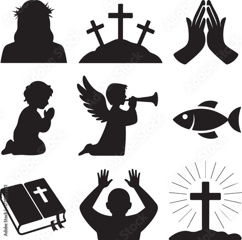 Crucifix, Prayer and Worship Silhouettes