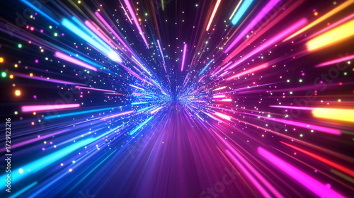 abstract festive exploding light background with colorful dynamic speed lines