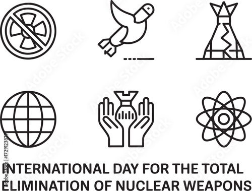 International Day for Total Elimination of Nuclear Weapons Icons Set