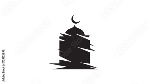 Elegant mosque illustration with crescent moon for Ramadan celebrations, providing a modern twist on traditional Islamic design perfect for posters, banners, and invitations