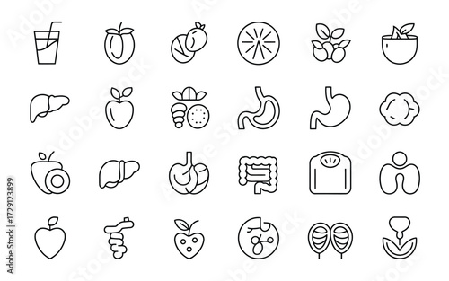 Collection of hand-drawn health and nutrition vector icons for scalable eps files silhouette vector illustration white background