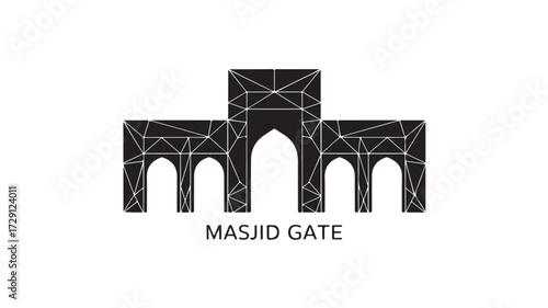 Elegant mosque gate design with bold geometric lines, perfect for branding, cultural events, or modern architectural projects, creating a timeless and sophisticated appeal