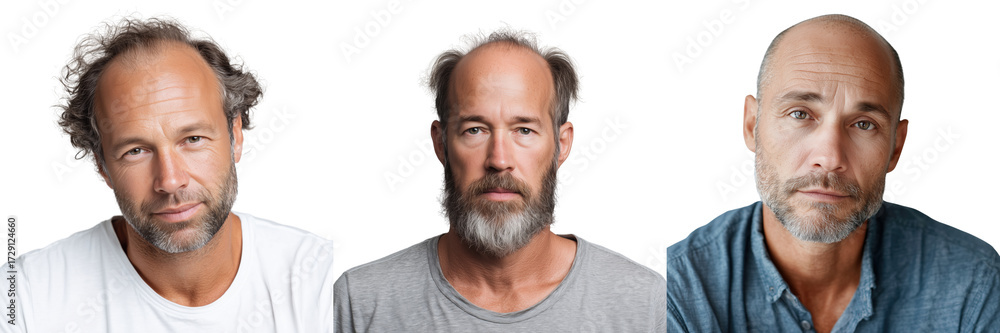 Obraz premium Studio photography mature man showcasing different facial expressions on transparent background