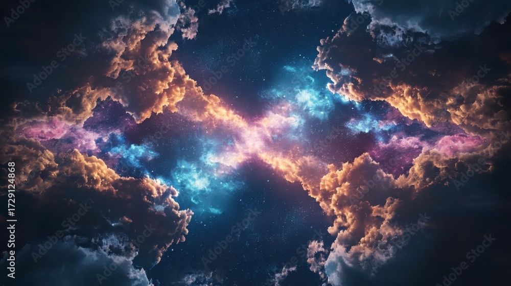 Fototapeta premium Cosmic nebula formation outer space digital art celestial environment wide-angle view astronomical concept