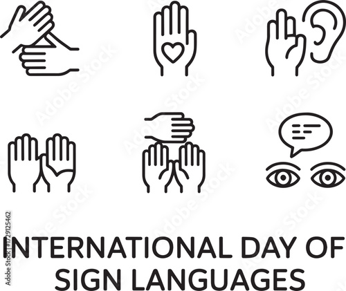 International Day of Sign Languages Web Icons Set on Transparent Background