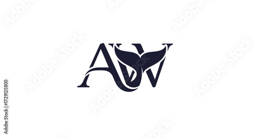 Elegant Initial AW Logo Fusion Incorporating a Stylish Whale Tail Symbol Design