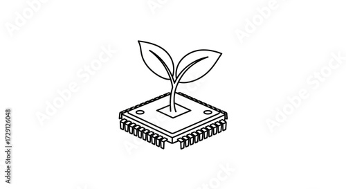 Technological growth: A symbolic representation of a plant sprouting from a microchip for the