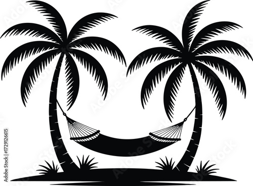 Palm trees and hammock silhouette tropical vacation