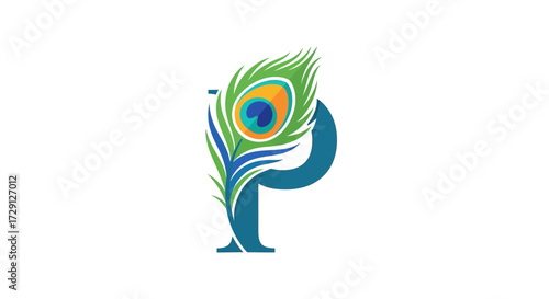 Elegant letter P design with vibrant peacock feather for unique branding initiative