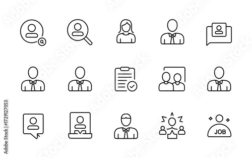 Collection of scalable line icons representing people profiles and hr concepts in eps vector format silhouette vector illustration white background