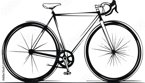 Bicycle with motion lines, black and white vector line art, minimal style 3