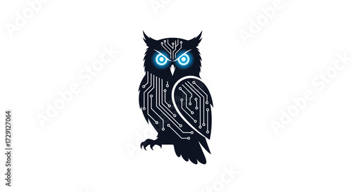Cybernetic owl illustration with integrated circuit patterns symbolizing advanced technology