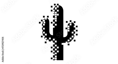 Digitally decomposed saguaro cactus silhouette evoking a pixelated disintegration effect
