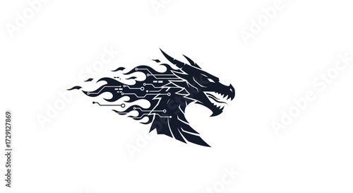 Cybernetic dragon head with flame design blends technology and mythology perfectly