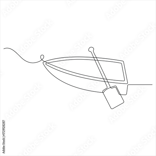 Continuous line art drawing of wooden fishing canoe wooden fishing boat one line art vector illustration
