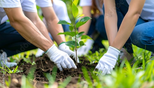 Kindness to the environment: a group of people planting trees together