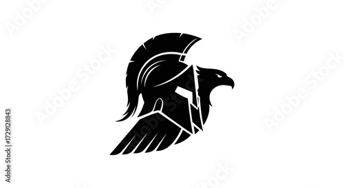 Bold fusion of ancient military symbolism and avian representation in black and white design