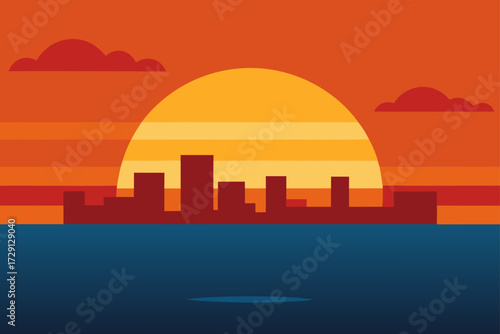 city skyline at sunset