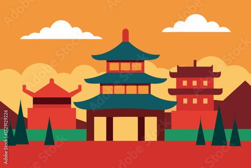 vector illustration of chinese temple