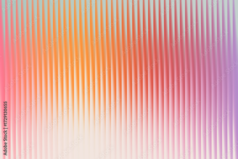 Fototapeta premium Abstract background with vertical ribbed texture and soft pastel gradient of pink, orange, and purple hues