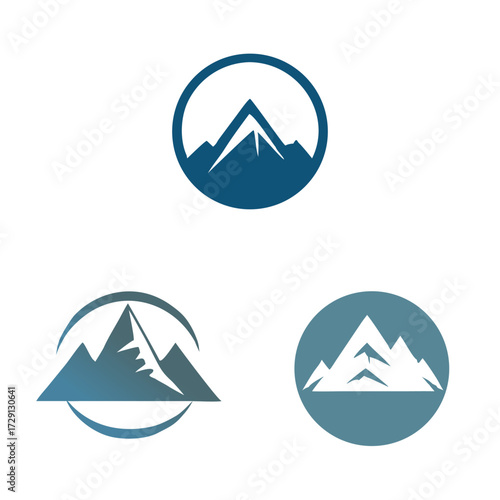 Free Download Three abstract mountain logos in shades of blue and teal peak summit - GFXLoad