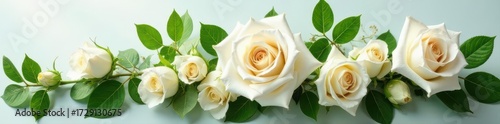Elegant white roses and cascading greenery centerpiece, bouquet, leaves