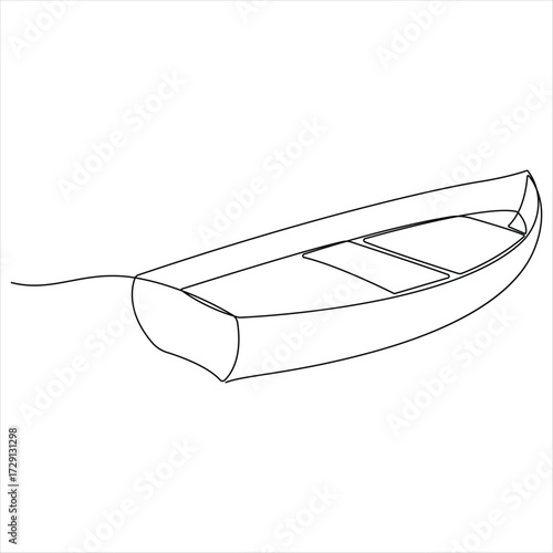 Continuous line art drawing of wooden fishing canoe wooden fishing boat one line art vector illustration