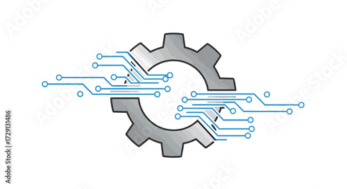 Modern technology integration conceptualization of a gear and circuit board design