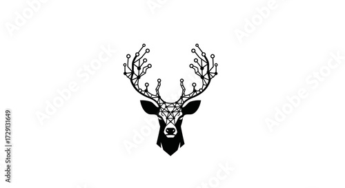 Abstract geometric digital deer head, a fusion of nature and technology symbolism