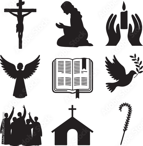 Holy Bible and Worship Silhouette Icons