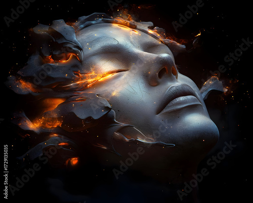 Fiery Abstract Woman Face Portrait