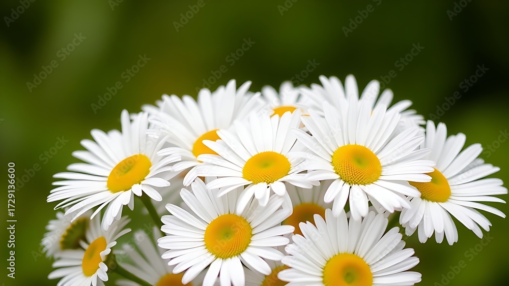 Fototapeta premium Fresh daisies in a simple bouquet, bathed in natural daylight with a soft green backdrop.