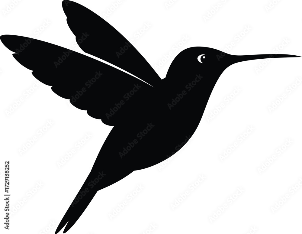 Obraz premium Black hummingbird in flight silhouette vector