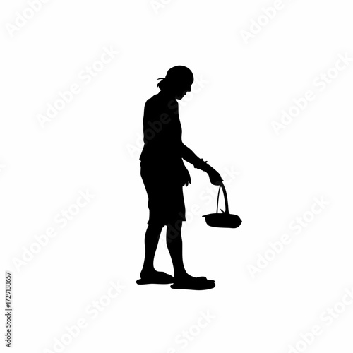 Silhouette of caretaker using footbath for biosecurity isolated on white background