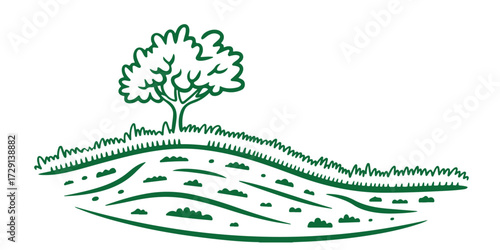 green tree on hill nature landscape eco friendly illustration